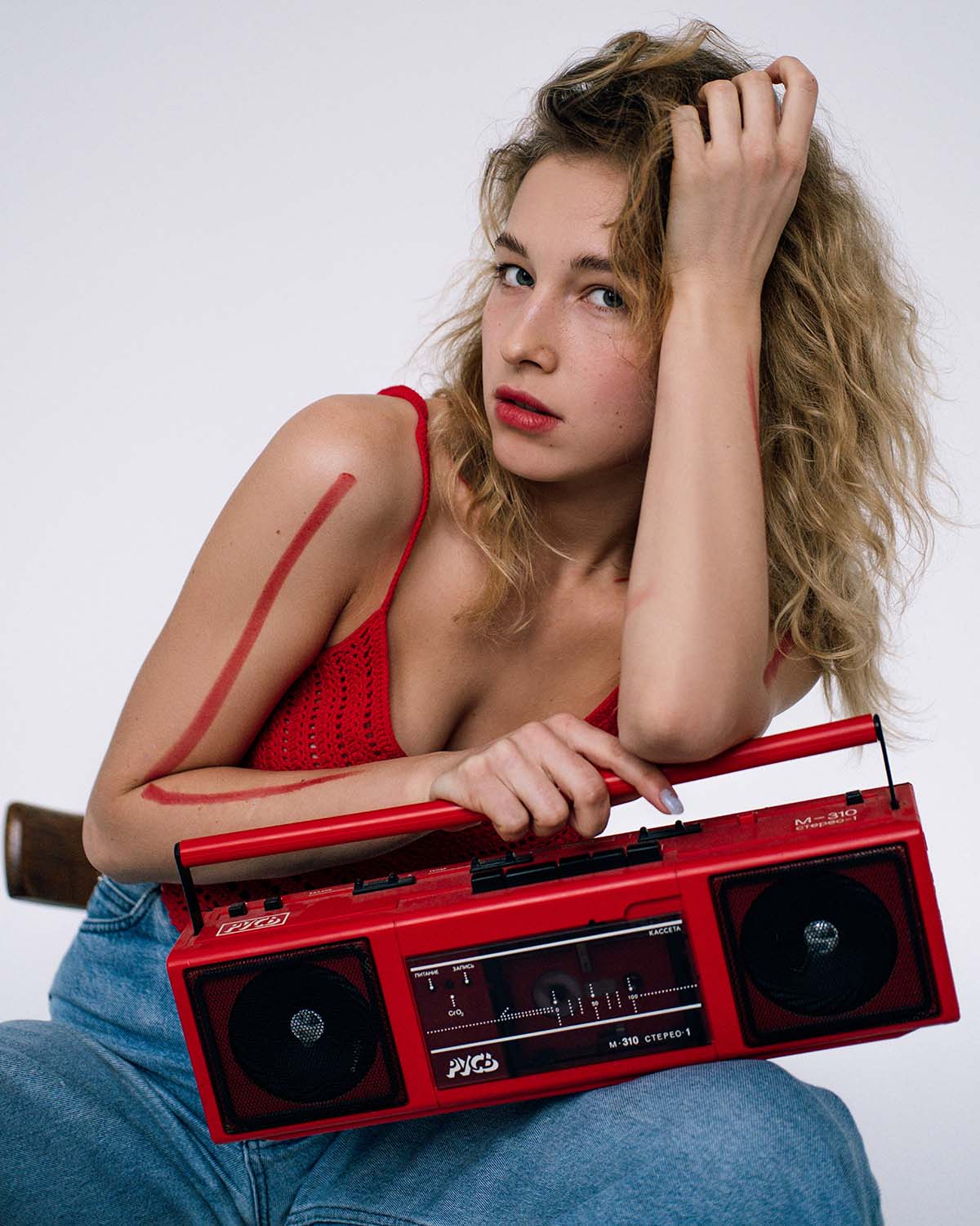 Woman holding radio